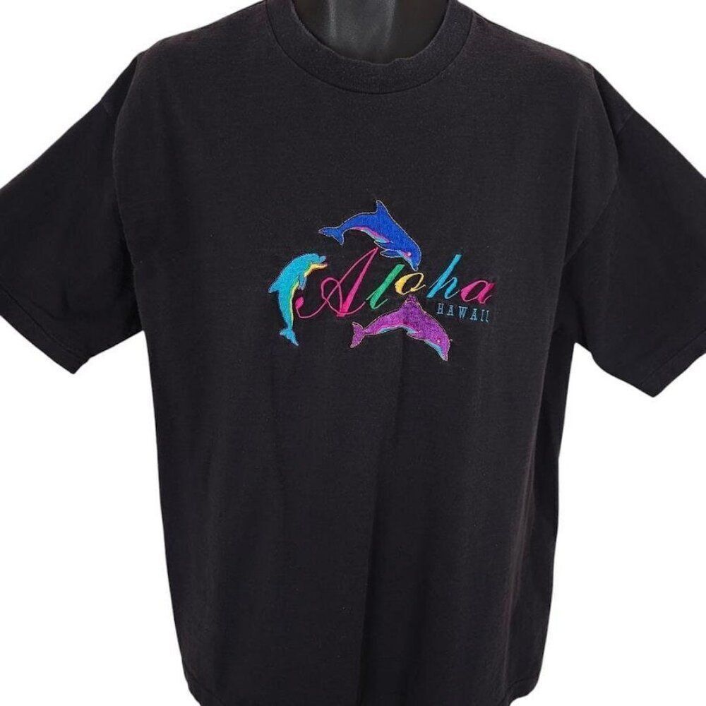 Vintage Hawaii Dolphins T Shirt Mens Size XL Black 80s 90s Aloha Hawaiian USA